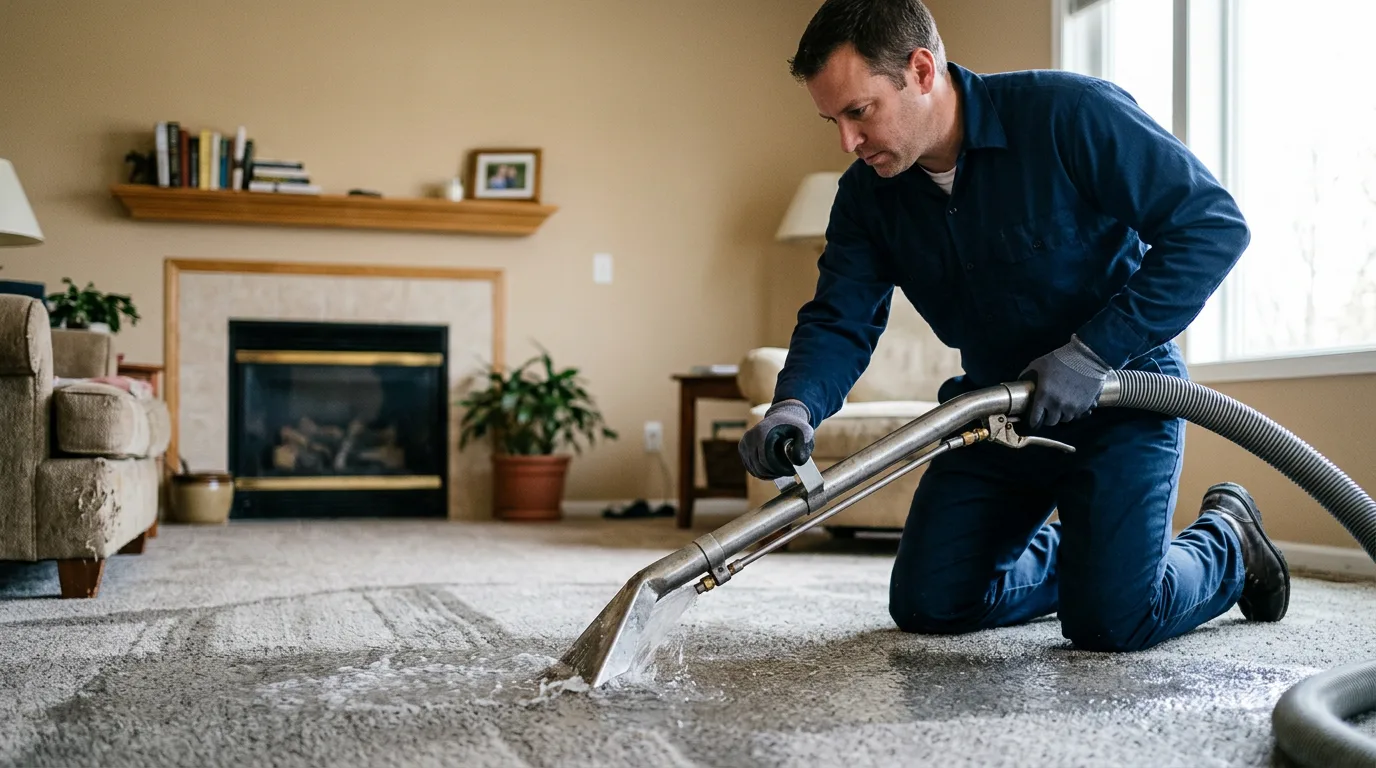 Water damage restoration technician working near Winfield, KS